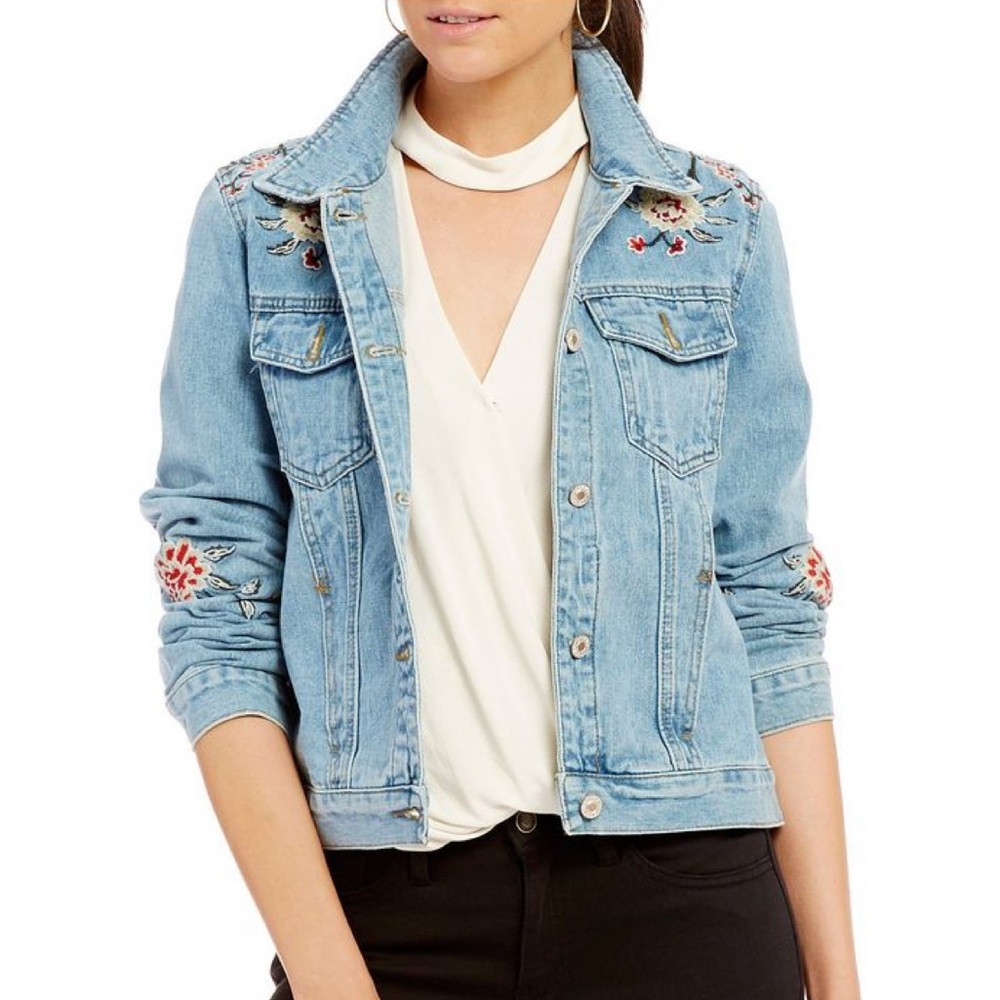 Gianni Bini M Light Blue Embroidered Denim Jacket - Women